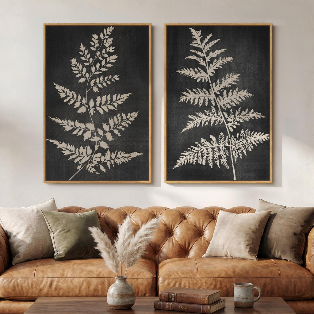 Large Framed Vintage Botanical Wall Art Set of 2, Neutral Antique Floral Canvas Painting Prints Artwork for Walls, Retro Rustic Farmhouse Flowers Pictures for Living Room Bedroom Wall Decor, 24x36 In