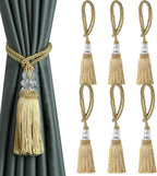 6 Pack Curtain Tiebacks with Tassel, Outdoor Elegant Decorative Curtain Holdback,Modern Rope Window Curtain Ties Backs for Draperies (6, Gold)