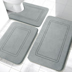 YIHOUSE Memory Foam Bath Mat Set, Bathroom Rugs Sets 3 Pieces, Non Slip Bath Mats for Bathroom, Super Soft and Water Absorbent Bath Rug Set, Machine Washable U Shape Toilet Rug,Beige