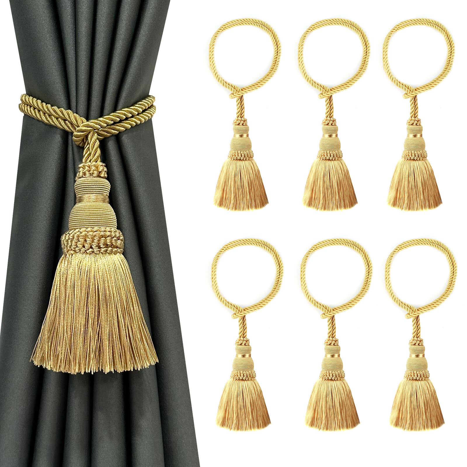 6 Pack Curtain Tie Backs Rope Tassels for Curtains Drape tiebacks Handmade Outdoor Home and Outdoor Decorative (Mix Blue, 6p)