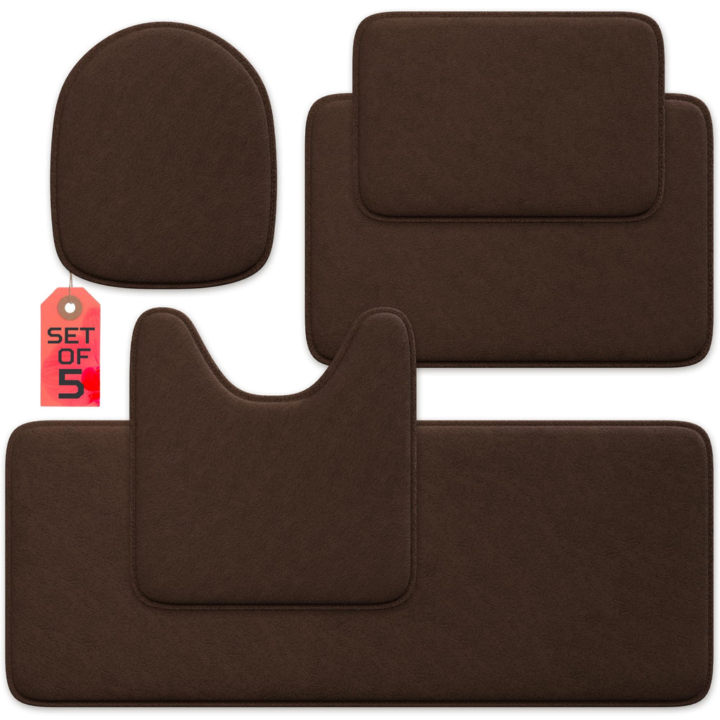 5-Piece Bathroom Rug Set - Memory Foam Bath Mats, Non-Slip, Ultra-Soft, Water Absorbent, Machine Washable Bathroom Rugs - Beige