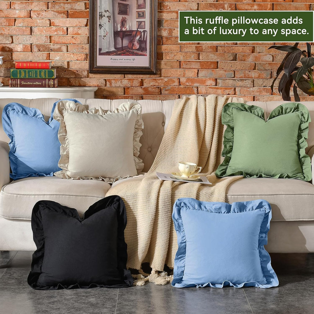 24×24" Ruffle Cotton Throw Pillow Covers, 2 Pack Beige
