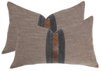 Set of 2 Leather Throw Pillow Covers Cotton Linen Decor Patchwork Pillow Cover Faux Leather Pillows Cover for Couch Sofa Living Room Bedroom,Beige 24"x24"