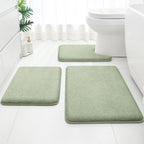HOMEIDEAS Upgraded Bathroom Rugs Set 3 Piece, Extra Thick Absorbent Soft Memory Foam, Washable Toilet Bath Mat (Grey,17"x24"+20"x32"+U Shape 20"x24")