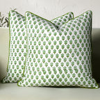 CPC 100% Cotton Throw Pillow Covers 20x20 Inch, Set of 2 Green Block Print Pattern Couch Pillow, Cute Boho Decorative Pillows for Living Room, Bedroom with Hidden Zipper- Agate Green