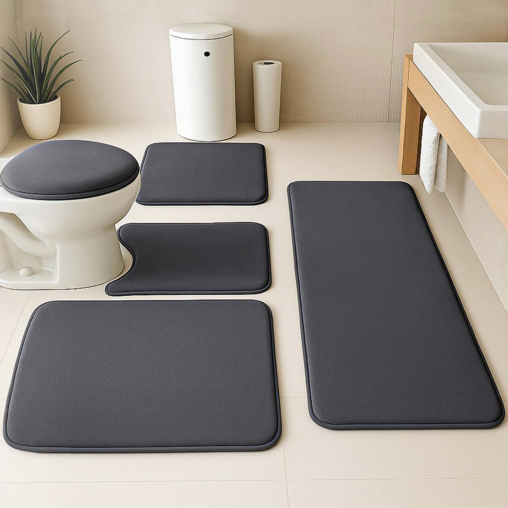 5-Piece Bathroom Rug Set - Memory Foam Bath Mats, Non-Slip, Ultra-Soft, Water Absorbent, Machine Washable Bathroom Rugs - Beige