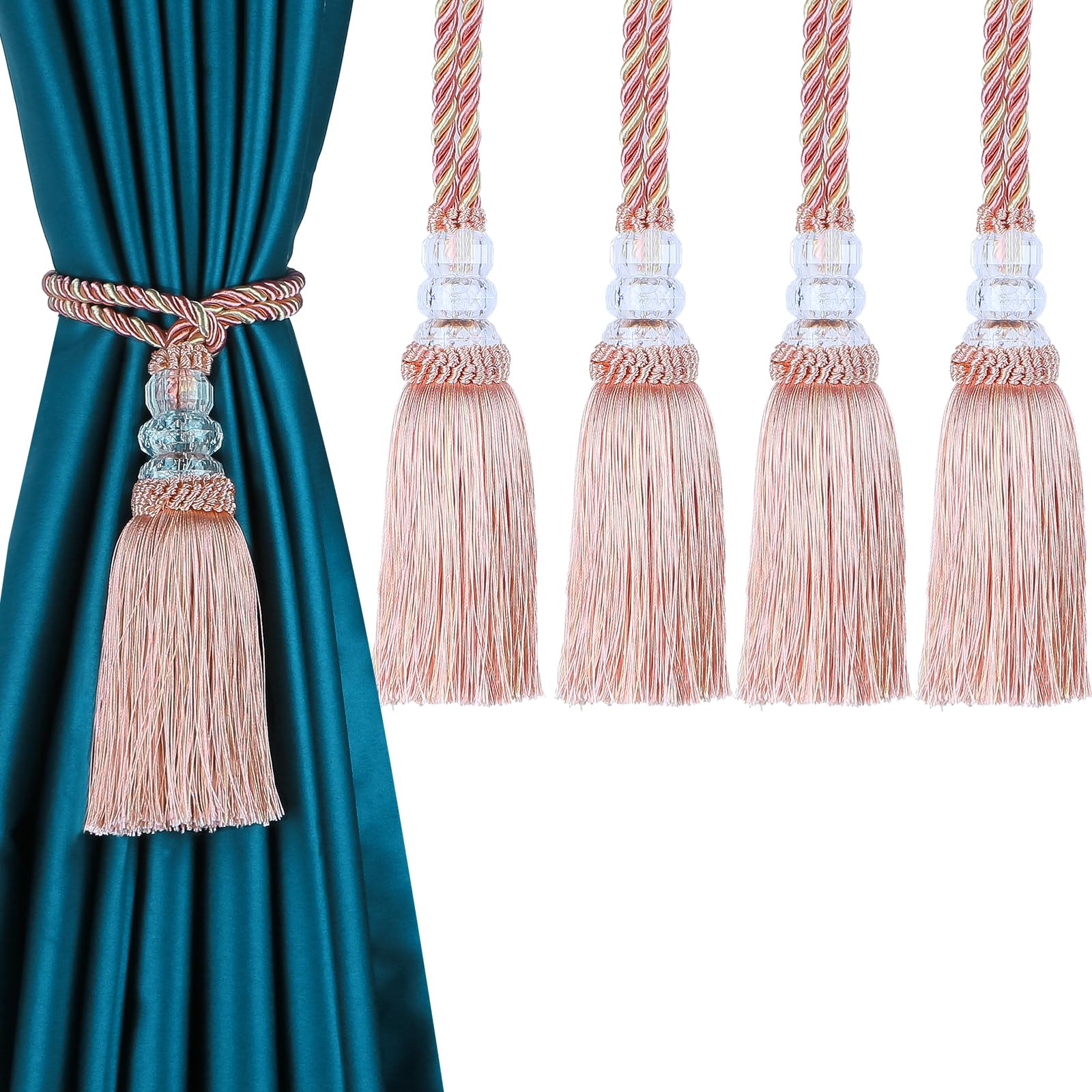 6 Pack Curtain Tiebacks with Tassel, Outdoor Elegant Decorative Curtain Holdback,Modern Rope Window Curtain Ties Backs for Draperies (6, Gold)