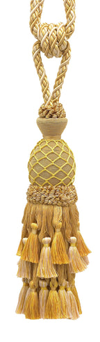 DÉCOPRO Lavish Large Curtain & Drapery, Hand Crafted Tassel Tieback, Tassel Length 11" (27.5cm), 34" (86cm) # TBIL1, Nautical Gold #1152 (Light Gold, Yellow Gold, Navy Blue) Set of 4
