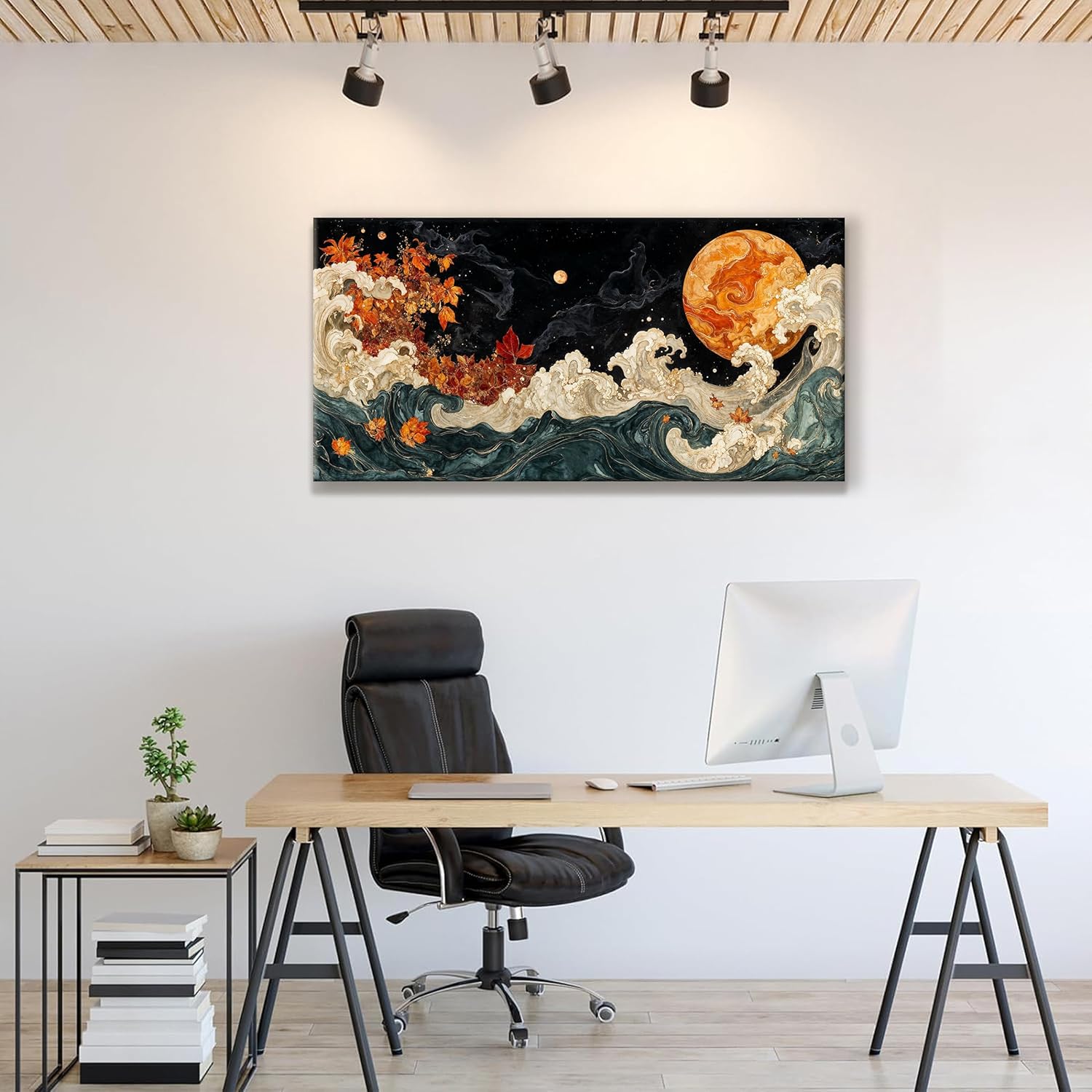 Suconvng Colorful Canvas Art Wall Decor Painting Picture Modern Boho Abstract Wall Art Prints Landscape Picture For Bedroom Bathroom Office Black Home Aesthetic Wall Decor 20" × 40" Ready To Hang