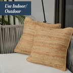 The Fine Living Co. Jute Pillow Covers 18x18 Set of 2, Braided Jute Throw Pillows, Indoor Outdoor Boho & Farmhouse Decor, Natural Decorative Cushion Covers for Couch, Living Room & Patio