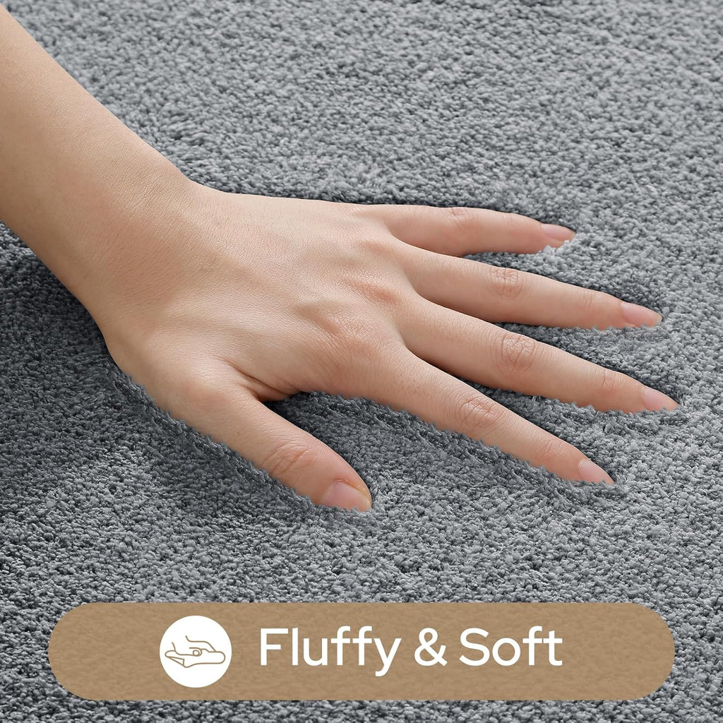 HOMEIDEAS Upgraded Bathroom Rugs Set 3 Piece, Extra Thick Absorbent Soft Memory Foam, Washable Toilet Bath Mat (Grey,17"x24"+20"x32"+U Shape 20"x24")