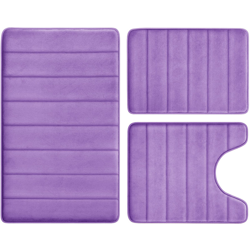 Black Memory Foam Bath Rug 3 Piece Set, Soft Absorbent Non-Slip & Washable