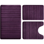 Black Memory Foam Bath Rug 3 Piece Set, Soft Absorbent Non-Slip & Washable