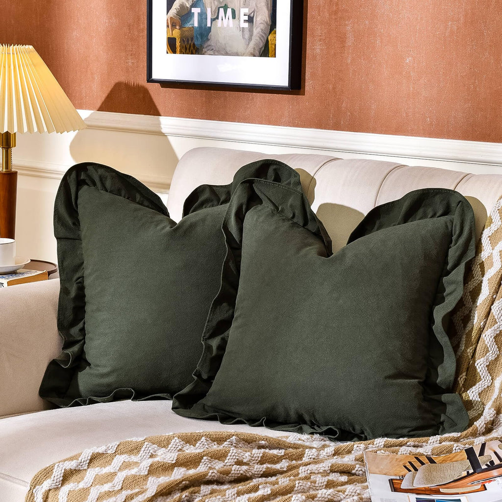 24×24" Ruffle Cotton Throw Pillow Covers, 2 Pack Beige