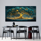 29"X58" Tree of Life Canvas Print, Green Gold Artwork for Home Wall Decoration