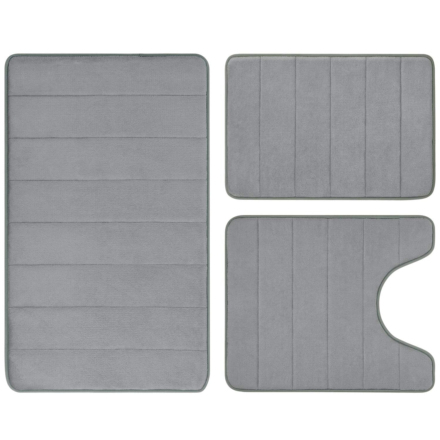 Black Memory Foam Bath Rug 3 Piece Set, Soft Absorbent Non-Slip & Washable