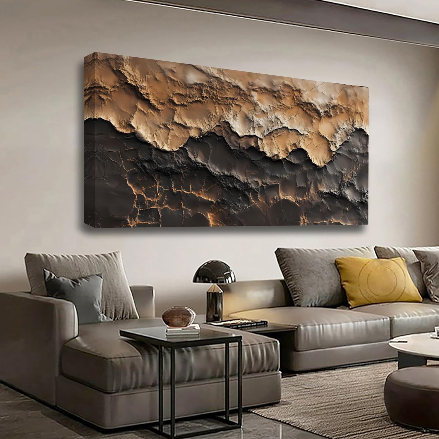 Earthy Texture Picture Print Canvas Wall Art Living Room Dining Room Office Study Bedroom Wall Decor Earthy Texture Landscape Abstract Wall Art Prints Modern Golden Brown Landscape Artwork - 20x40 in