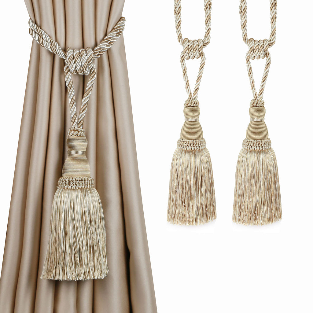 BEL AVENIR 2 Pack Curtain Tiebacks Tassel Drapery Tie-Backs Rope Handmade Holdbacks Home Office Hotel Decorative (Gold, 4 Pack)