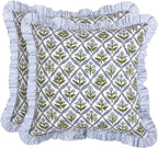 Ridhi Block Print Light Steel Blue Throw Pillow Cover 18" x 18" (Pack of 2) Decorative Cushion Covers with Ruffle for Couch, Sofa, Bed, Living Room, Home Decor Gift for Spring, Easter, Valentine