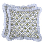 Ridhi Block Print Light Steel Blue Throw Pillow Cover 18" x 18" (Pack of 2) Decorative Cushion Covers with Ruffle for Couch, Sofa, Bed, Living Room, Home Decor Gift for Spring, Easter, Valentine