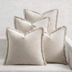MIULEE Decorative Couch Pillow Covers Neutral Linen Fringe Throw Pillows Set of 4 Soft Rustic Cushions Boho Farmhouse Pillowcases for Bed Sofa Living Room Spring Decor 20x20 Inch Beige/Brown/Green