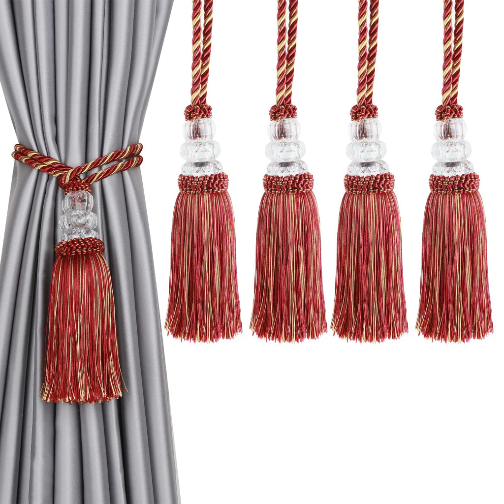 6 Pack Curtain Tiebacks with Tassel, Outdoor Elegant Decorative Curtain Holdback,Modern Rope Window Curtain Ties Backs for Draperies (6, Gold)