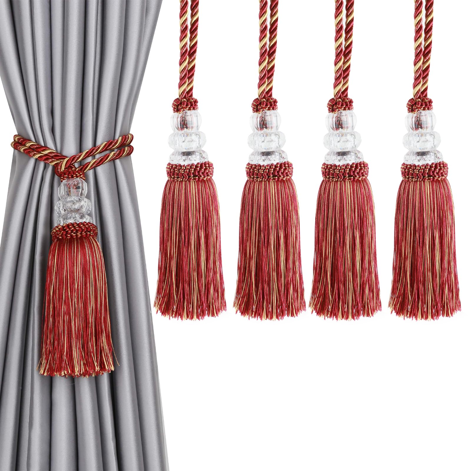 6 Pack Curtain Tiebacks with Tassel, Outdoor Elegant Decorative Curtain Holdback,Modern Rope Window Curtain Ties Backs for Draperies (6, Gold)