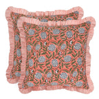 Ridhi Block Print Light Steel Blue Throw Pillow Cover 18" x 18" (Pack of 2) Decorative Cushion Covers with Ruffle for Couch, Sofa, Bed, Living Room, Home Decor Gift for Spring, Easter, Valentine
