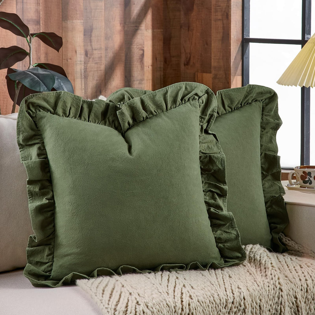 24×24" Ruffle Cotton Throw Pillow Covers, 2 Pack Beige