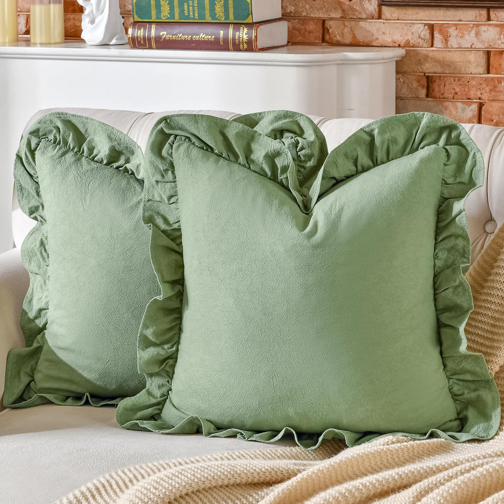 24×24" Ruffle Cotton Throw Pillow Covers, 2 Pack Beige
