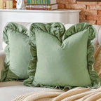 24×24" Ruffle Cotton Throw Pillow Covers, 2 Pack Beige