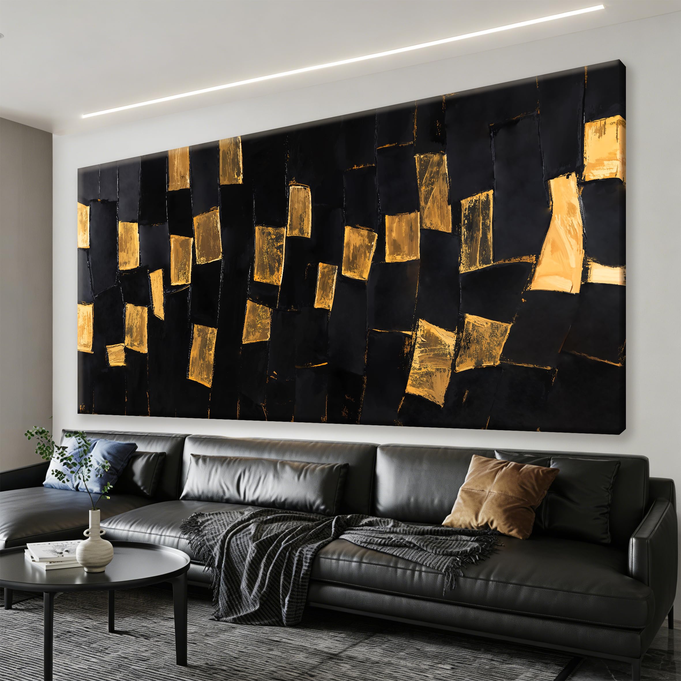 29"X58" Tree of Life Canvas Print, Green Gold Artwork for Home Wall Decoration