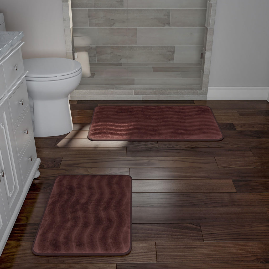 Lavish Home Bathroom Rug Set- 2-Piece Memory Foam Bath Mats-Wavy Microfiber Top-Non-Slip Absorbent Runner for Shower, Tub, Sink, or Kitchen (Green)