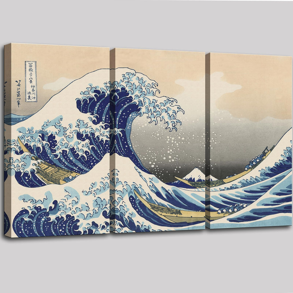 OKEXCKK The Great Wave off Kanagawa by Katsushika Hoki Wall Art Decor, Classic Painting Abstract Seascape Canvas Print Pictures, Modern Japanese Artwork for Bedroom Living Room Decoration - 24"x36"