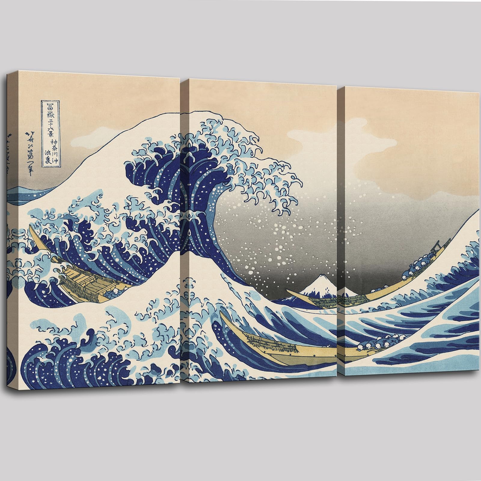 OKEXCKK The Great Wave off Kanagawa by Katsushika Hoki Wall Art Decor, Classic Painting Abstract Seascape Canvas Print Pictures, Modern Japanese Artwork for Bedroom Living Room Decoration - 24"x36"