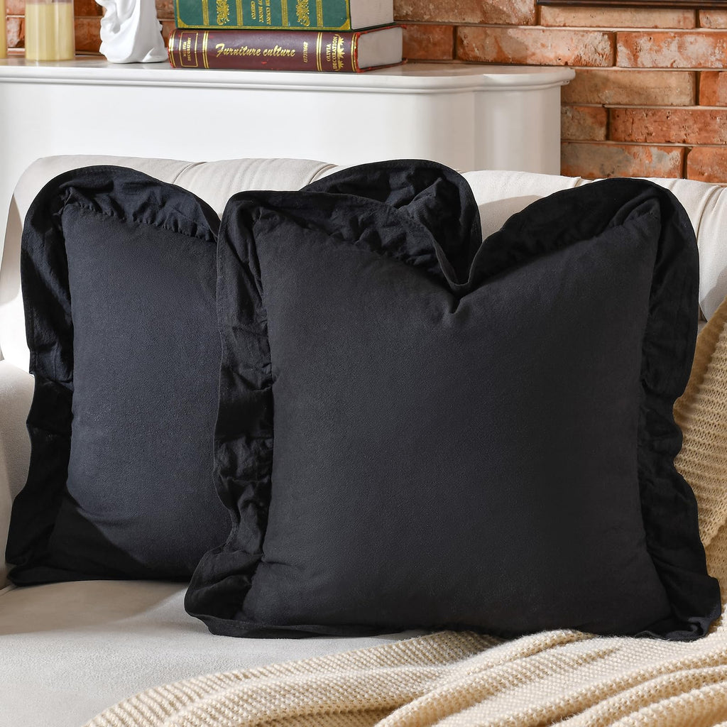 24×24" Ruffle Cotton Throw Pillow Covers, 2 Pack Beige