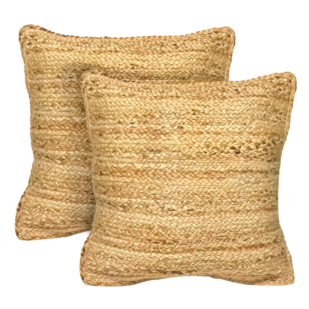 The Fine Living Co. Jute Pillow Covers 18x18 Set of 2, Braided Jute Throw Pillows, Indoor Outdoor Boho & Farmhouse Decor, Natural Decorative Cushion Covers for Couch, Living Room & Patio