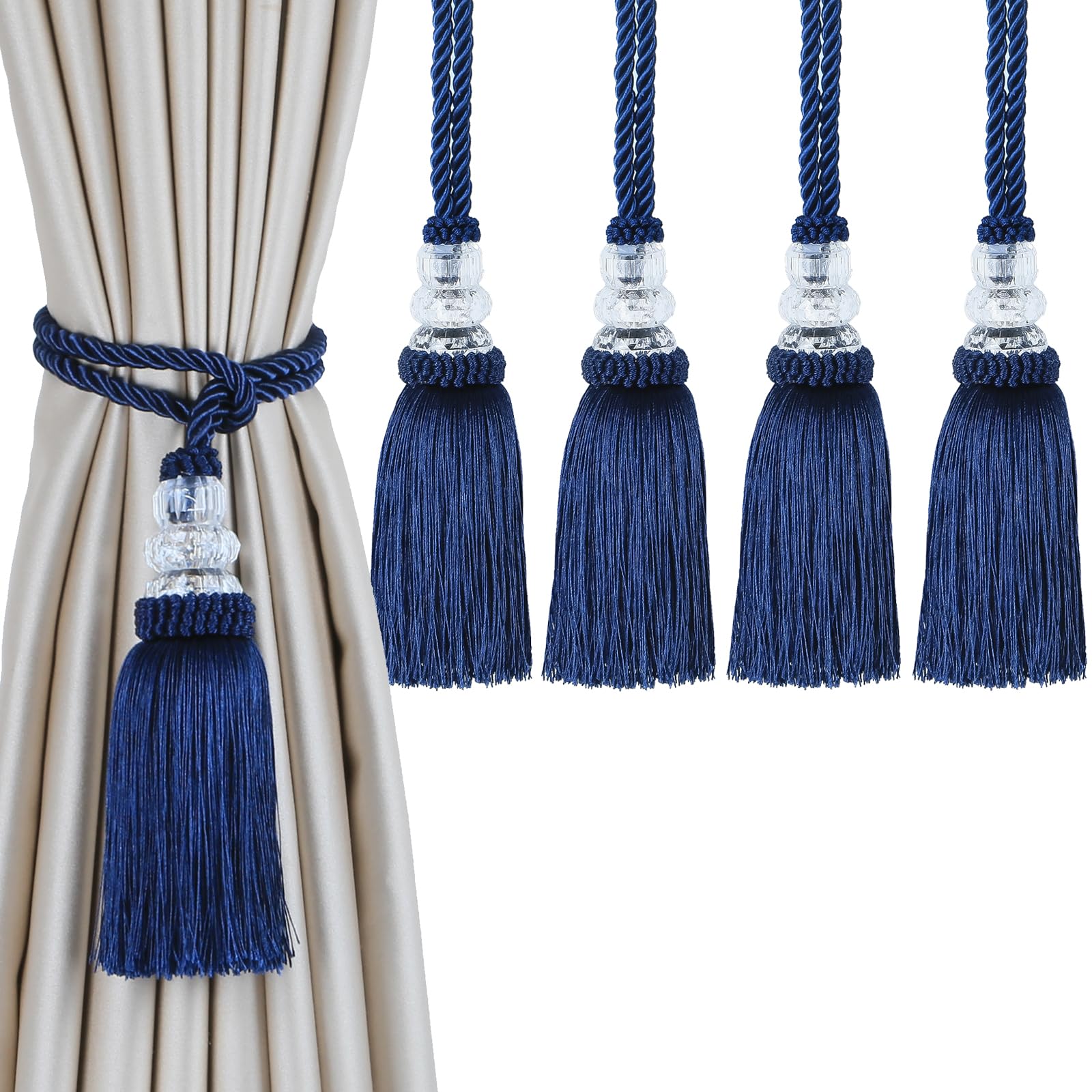 6 Pack Curtain Tiebacks with Tassel, Outdoor Elegant Decorative Curtain Holdback,Modern Rope Window Curtain Ties Backs for Draperies (6, Gold)