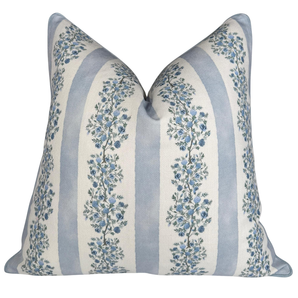 Jillien Harbor “The Camille” Floral Block Print Pillow Cover – Soft Blue and White Decorative Throw Pillow Cover – Grandmillennial Home Decor, 20" x 20"