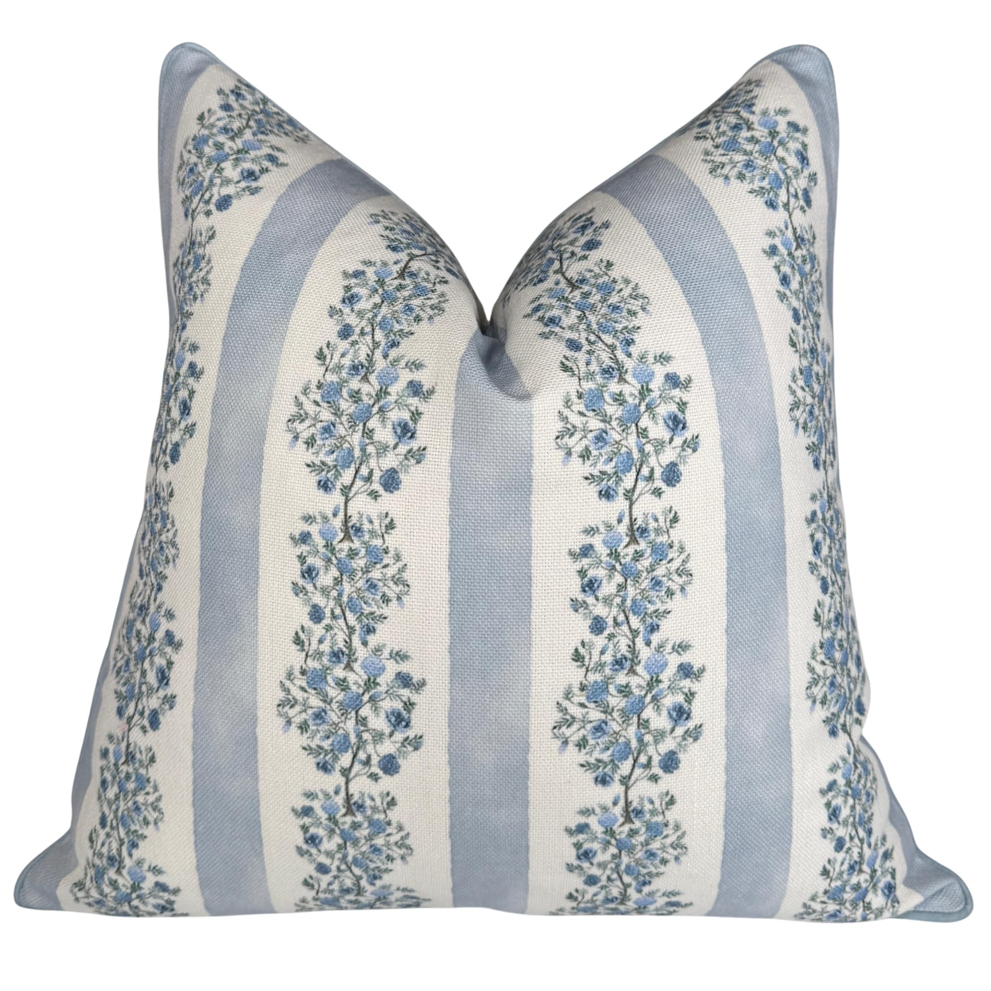 Jillien Harbor “The Camille” Floral Block Print Pillow Cover – Soft Blue and White Decorative Throw Pillow Cover – Grandmillennial Home Decor, 20" x 20"