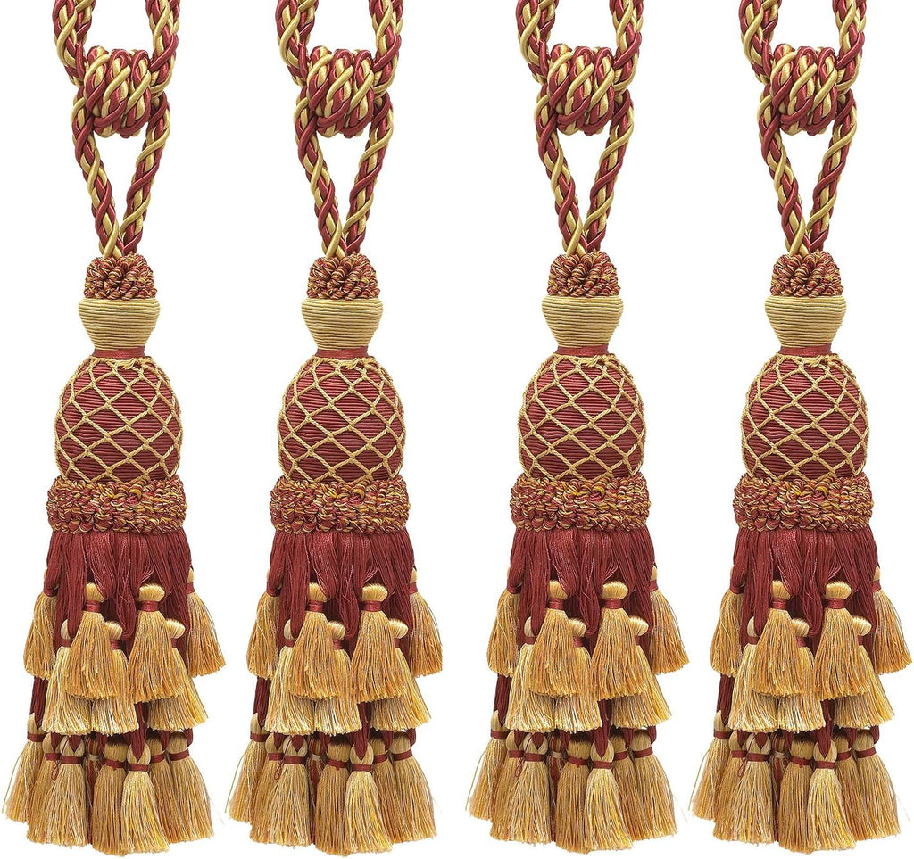 DÉCOPRO Lavish Large Curtain & Drapery, Hand Crafted Tassel Tieback, Tassel Length 11" (27.5cm), 34" (86cm) # TBIL1, Nautical Gold #1152 (Light Gold, Yellow Gold, Navy Blue) Set of 4
