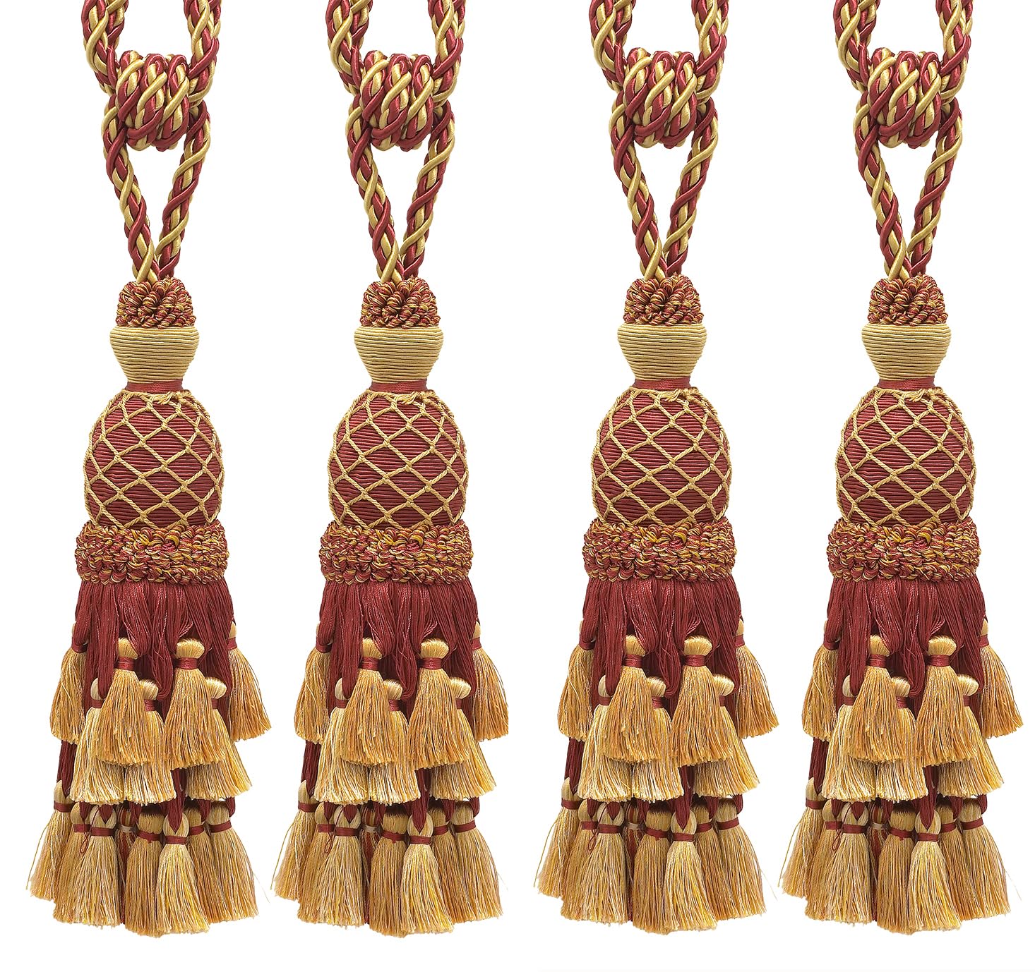 DÉCOPRO Lavish Large Curtain & Drapery, Hand Crafted Tassel Tieback, Tassel Length 11" (27.5cm), 34" (86cm) # TBIL1, Nautical Gold #1152 (Light Gold, Yellow Gold, Navy Blue) Set of 4