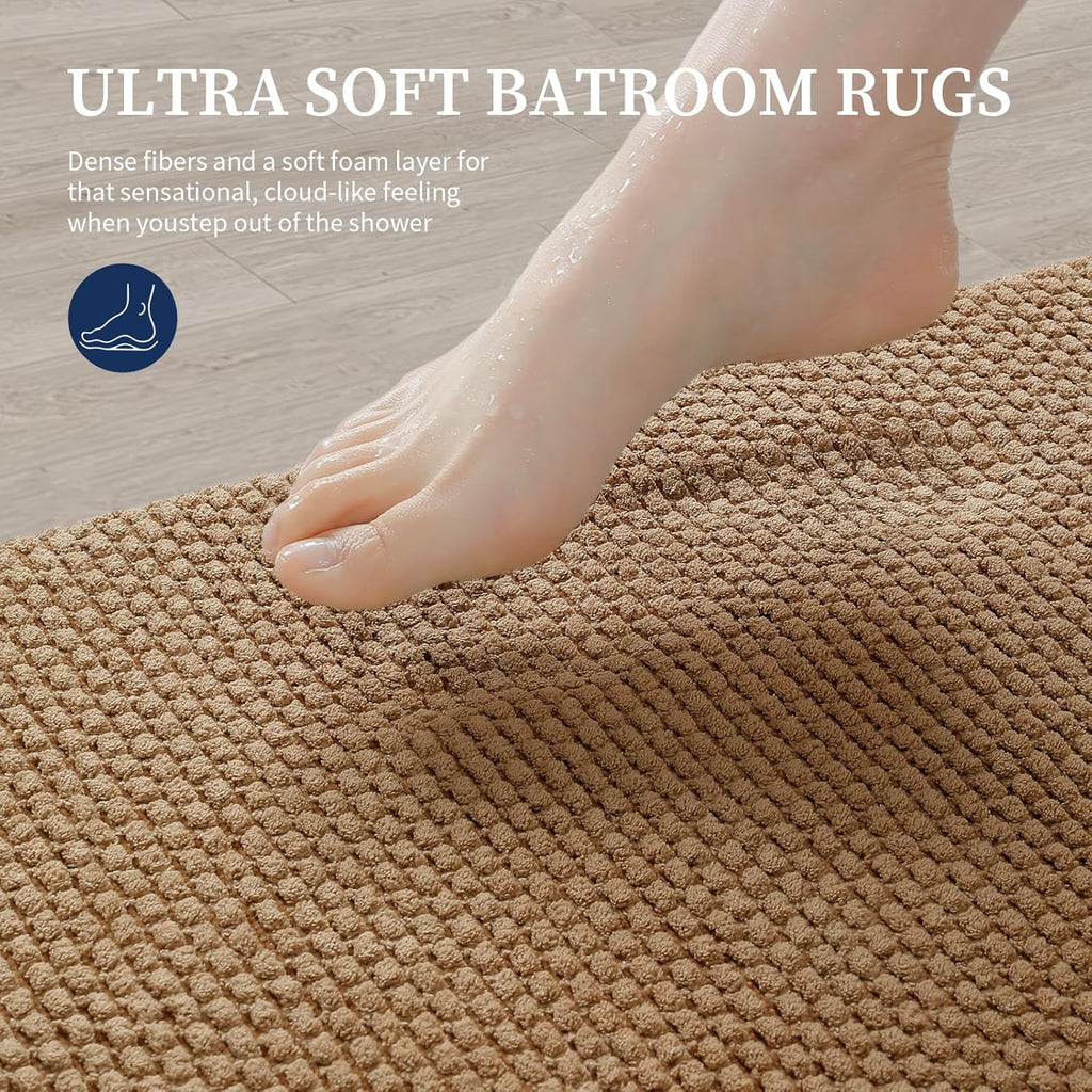 YIHOUSE Bathroom Rugs Set 5 Piece, Extra Soft Absorbent Chenille Bath Mats & U-Shaped Contour Toilet Rug, Non Slip Machine Washable Bath Mat for Shower Tub Sink, Beige