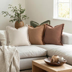 MIULEE Decorative Couch Pillow Covers Neutral Linen Fringe Throw Pillows Set of 4 Soft Rustic Cushions Boho Farmhouse Pillowcases for Bed Sofa Living Room Spring Decor 20x20 Inch Beige/Brown/Green
