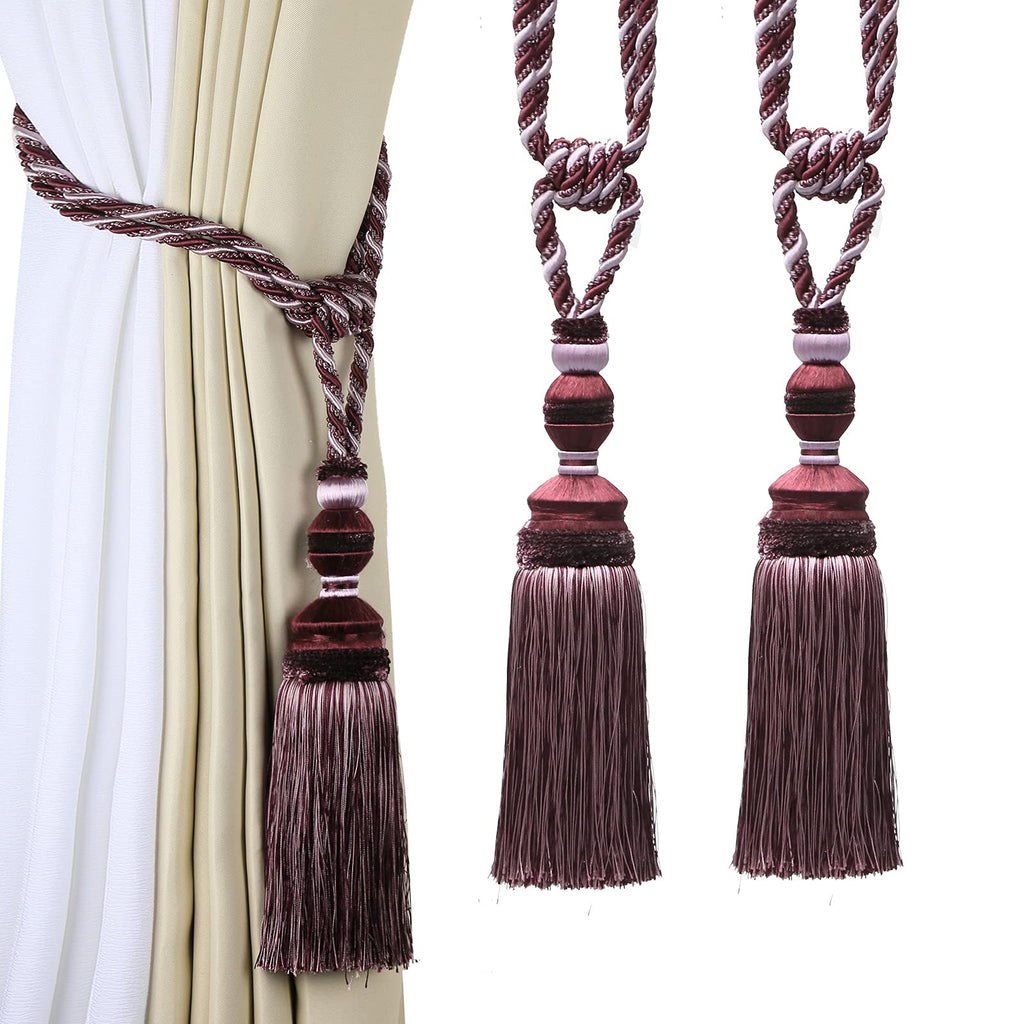 2Pcs Curtain Tiebacks Tassel Tie-Backs, Elegant Curtain Tie Backs Holdbacks for Decor-Light Coffee