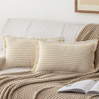 YEENAASY Throw Pillow Covers 24x24 Set of 2 Striped Fringe Pillow Cover Farmhouse Cushion Covers with Tassel Neutral Boho Pillows Decorative Square Pillowcase for Couch Sofa Bed, Khaki