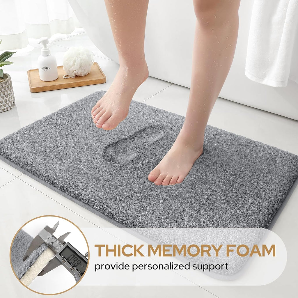 HOMEIDEAS Upgraded Bathroom Rugs Set 3 Piece, Extra Thick Absorbent Soft Memory Foam, Washable Toilet Bath Mat (Grey,17"x24"+20"x32"+U Shape 20"x24")