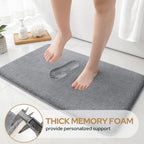 HOMEIDEAS Upgraded Bathroom Rugs Set 3 Piece, Extra Thick Absorbent Soft Memory Foam, Washable Toilet Bath Mat (Grey,17"x24"+20"x32"+U Shape 20"x24")