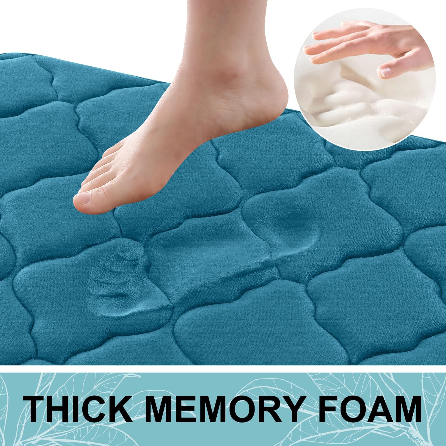 OLANLY Memory Foam Bath Mat Set of 3 Piece, Bathroom Rugs and Toilet Rug U-Shaped, Ultra Soft and Absorbent, Comfortable, Non-Slip, Machine Washable, Shower and Home Decor Accessories, Peacock Blue