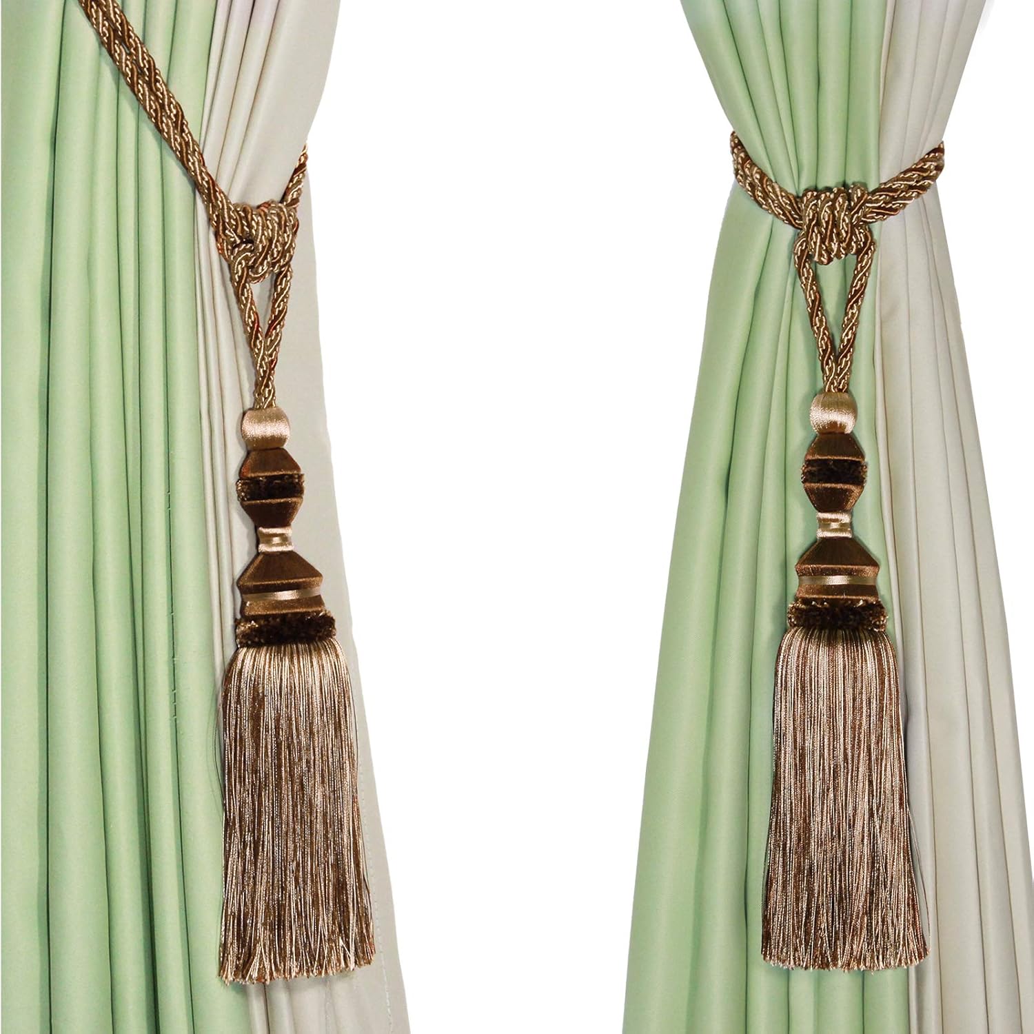 2Pcs Curtain Tiebacks Tassel Tie-Backs, Elegant Curtain Tie Backs Holdbacks for Decor-Light Coffee